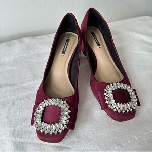 SOLD! Zara 
Rhinestone Buckle Satin Shoes